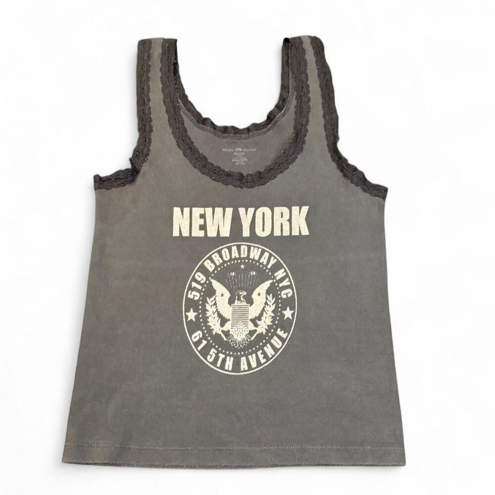 Brandy Melville John Galt Ronnie New York Lace Trim Tank Top Faded Black OS